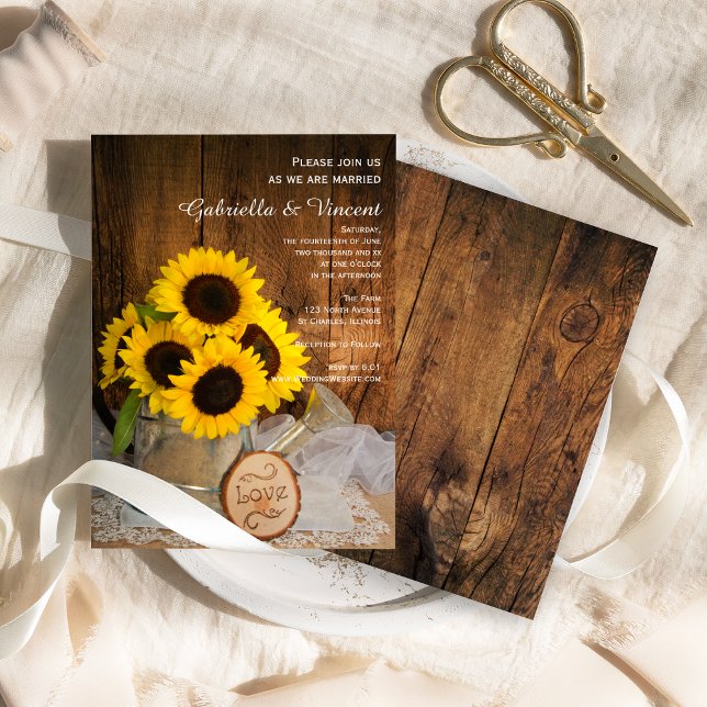 Convites Casamento Rustic Sunflower Garden (Criador carregado)