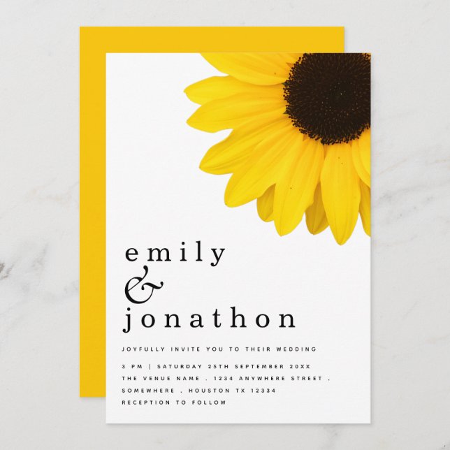 Convites Casamento Rustic Sunflower Modern Typografia (Frente/Verso)