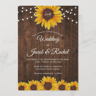 Convites Casamento Rustic Sunflower String Luzes