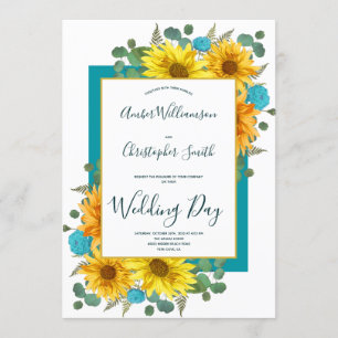 Convites Casamento Rustic Sunflower Teal Blue Rosa Country