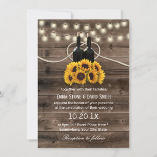 Convites Casamento Rustic Sunflower & Wine