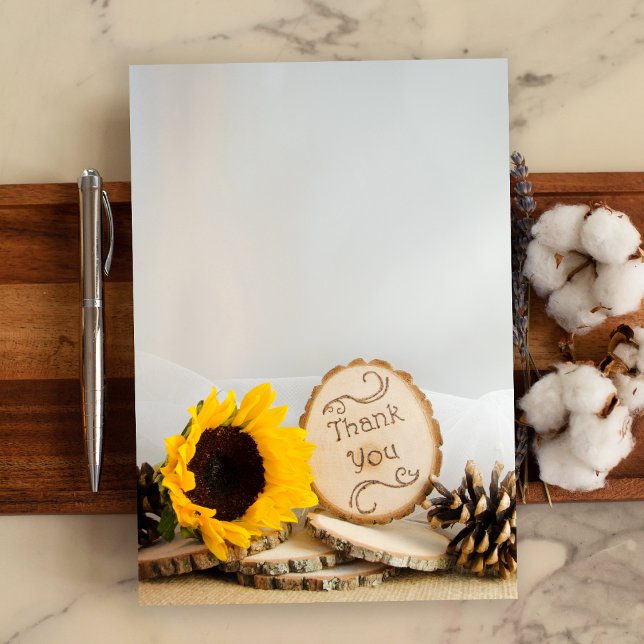 Convites Casamento Rustic Sunflower Woodland Obrigado Nota (Criador carregado)