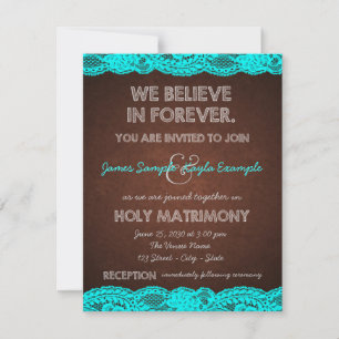 Convites Casamento Rustic Teal Blue e Brown Country