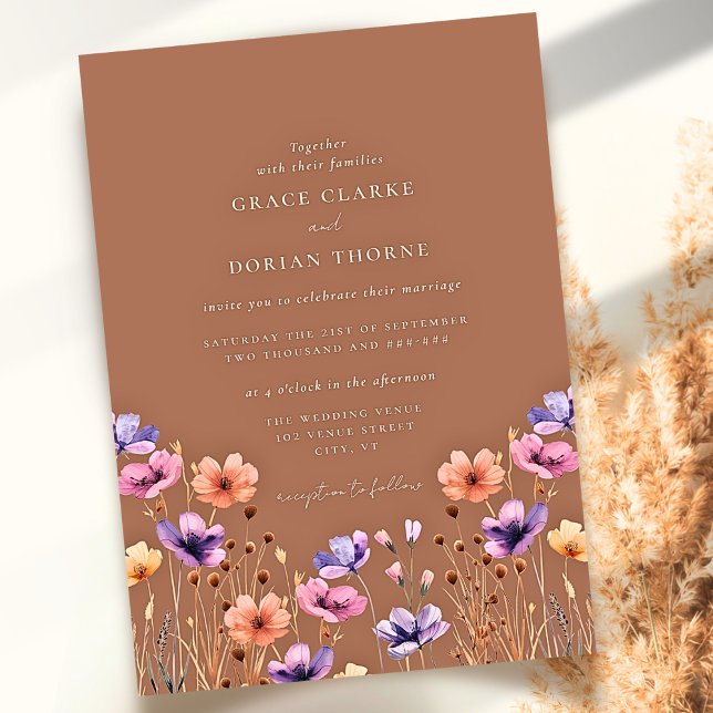 Convites Casamento Rustic Terracotta Boho Wildflower Mocha (Criador carregado)