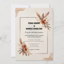 Convites Casamento Rustic Terracotta Florals & Pampas Grass