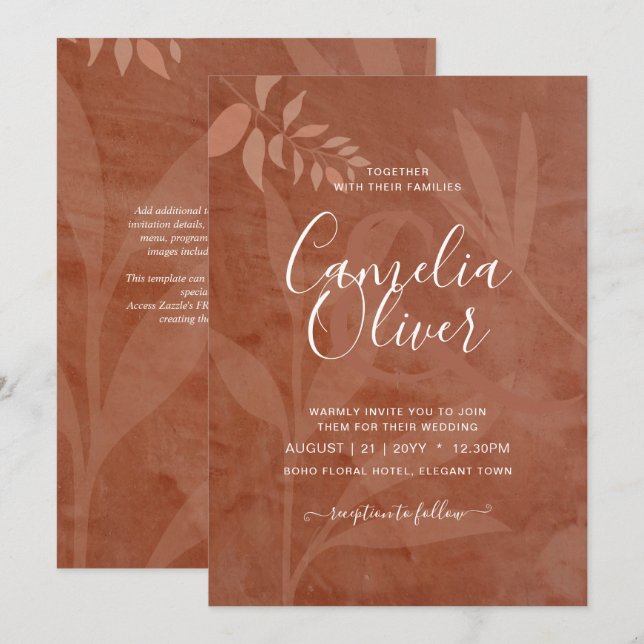 Convites Casamento Rustic Terracotta Overlay (Frente/Verso)