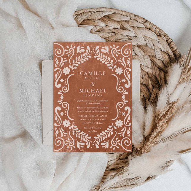 Convites Casamento Rustic Terracotta Talavera Mexicano (Rustic Mexican Terracotta Wedding Invitation)
