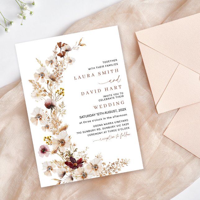 Convites Casamento Rustic Terracotta Wildflower (Rustic Wildflower Wedding Invitation Template, Modern Rustic Floral Wedding Invitation, Natural Tone)