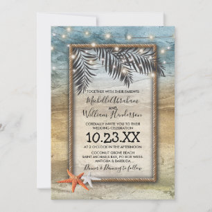 Convites Casamento Rustic Tropical Beach Starfish Luzes