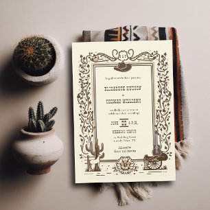 Convites Casamento Rustic Vintage Cowboy Botânico Ocidental