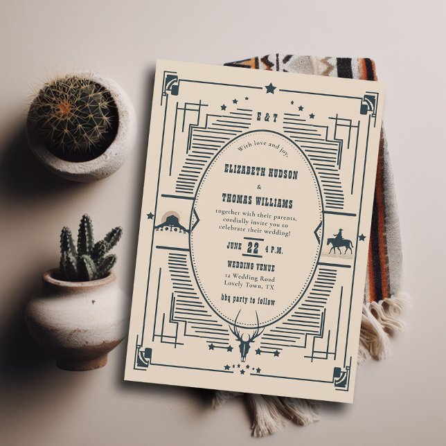 Convites Casamento Rustic Vintage Cowboy Casamento Ocidenta (rustic vintage cowboy wedding invitation country chic western elegant frame navy beige)