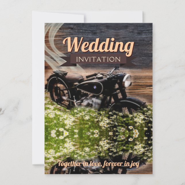 Convites Casamento Rustic Vintage Motorbike 5x7 (Frente)
