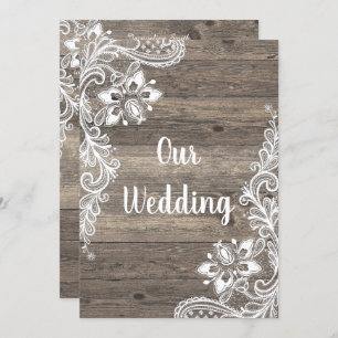 Convites Casamento Rustic Vintage Timber White Lace