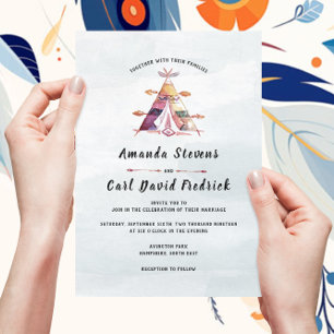 Convites Casamento Rustic Watercolor Boho Tipi Tent