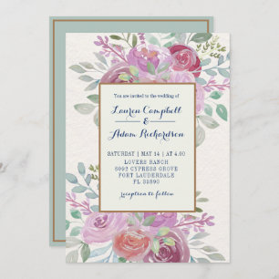 Convites Casamento Rustic Watercolor Burgundy & Pink Rose