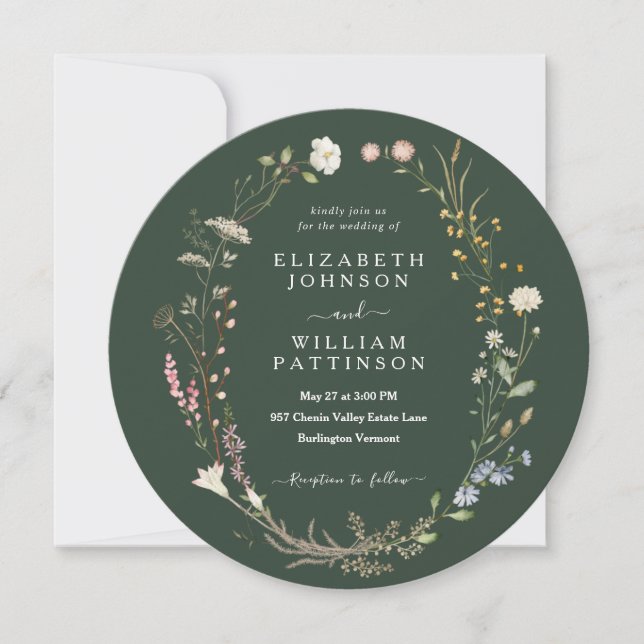 Convites Casamento Rustic Watercolor Dark Green (Frente)