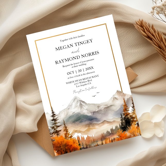 Convites Casamento Rustic Watercolor Fall Mountain (Criador carregado)