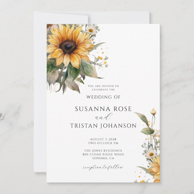 Convites Casamento Rustic Watercolor Floral (Frente)