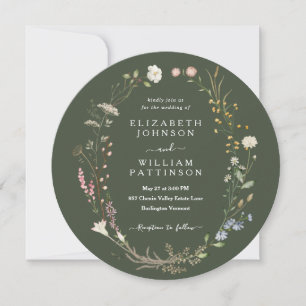 Convites Casamento Rustic Watercolor Forest Green Wildflowe