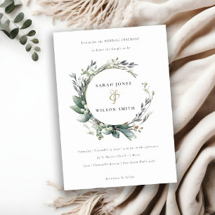 Convites Casamento Rustic Watercolor Green Foliage Wreath