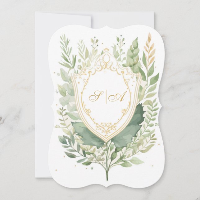 Convites Casamento Rustic Watercolor Greenery (Frente)