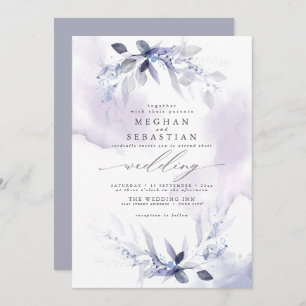 Convites Casamento Rustic Watercolor Greenery Violet