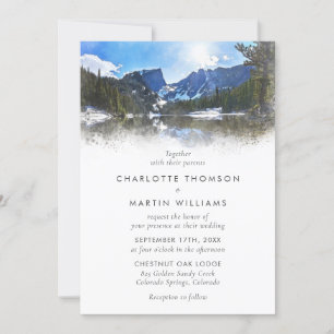 Convites Casamento Rustic Watercolor Lakeside Mountain