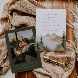 Convites Casamento Rustic Watercolor Mountain Salva A Data