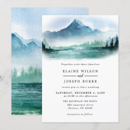Convites Casamento Rustic Watercolor Pine Mountain Lake