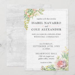 Convites Casamento Rustic Watercolor Succulent Desert Cactu