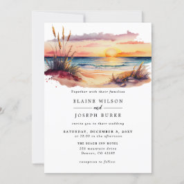 Convites Casamento Rustic Watercolor Sunset Beach Seascape