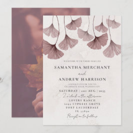 Convites Casamento Rustic Watercolor Terracotta Ginkgo