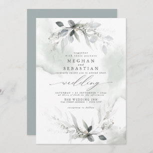 Convites Casamento Rustic Watercolor Verde Dusty Verde