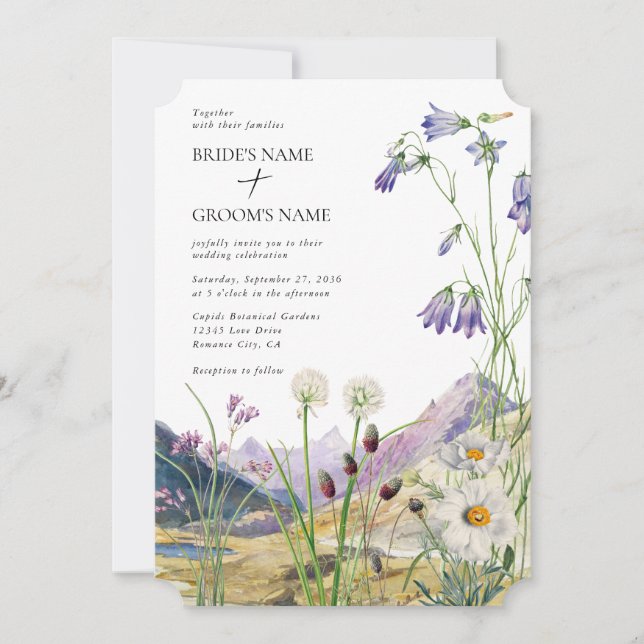 Convites Casamento Rustic Watercolor Wildflower Mountain (Frente)