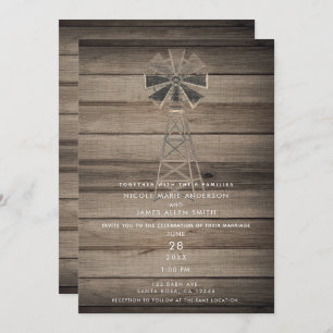 Convites Casamento Rustic Weathered Wood Country Wind Mill