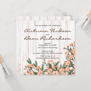 Convites Casamento Rustic White Burnt Orange Green Blossoms