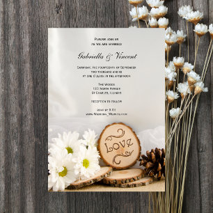 Convites Casamento Rustic White Daisies Woodland