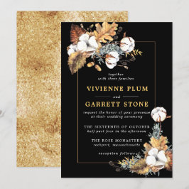 Convites Casamento Rustic White Floral Dourado Outono Deixa