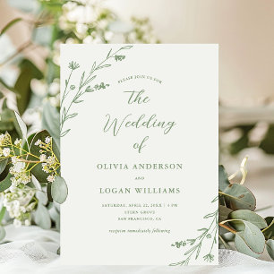 Convites Casamento Rustic White Sage Green Wildflower Boho