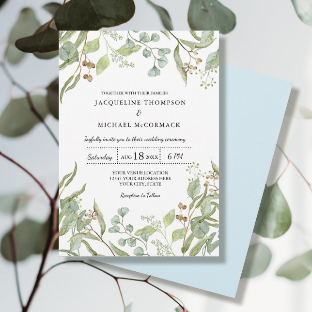 Convites Casamento Rustic Winery Blue Eucalyptus Greenery (Criador carregado)