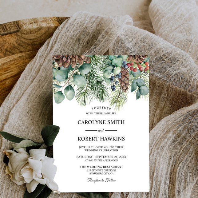 Convites Casamento Rustic Winter and Pine Tree Forest (Criador carregado)