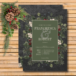 Convites Casamento Rustic Winter Berries & Pine Black