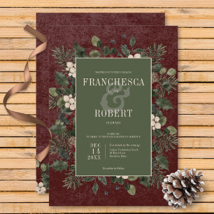 Convites Casamento Rustic Winter Berries & Pine Burgundy