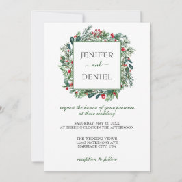 Convites Casamento Rustic Winter Berry Pine Greenery