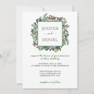 Convites Casamento Rustic Winter Berry Pine Greenery