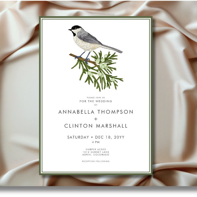 Convites Casamento Rustic Winter Bird & Pine Spray (Rustic Winter Bird & Pine Spray Wedding Invitation)