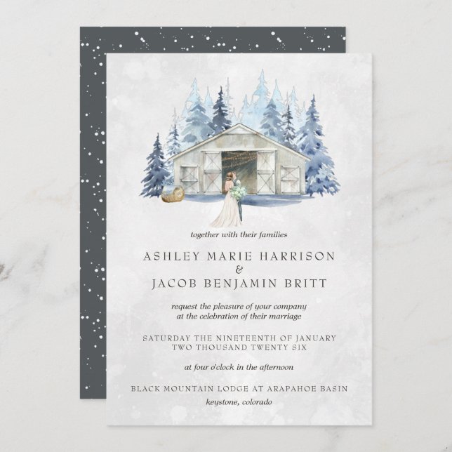 Convites Casamento Rustic Winter Evergreen Barn (Frente/Verso)