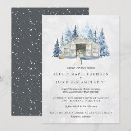 Convites Casamento Rustic Winter Evergreen Barn