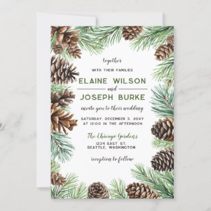 Convites Casamento Rustic Winter Foliage Pine cone