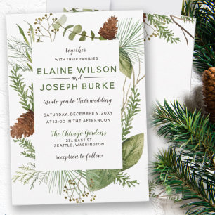 Convites Casamento Rustic Winter Foliage Pine cone